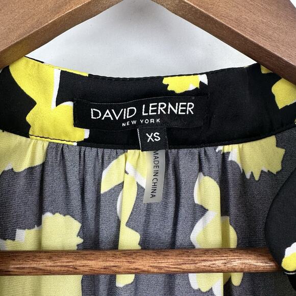 David Lerner Blouse Womens XS Black Yellow Floral Office Career Bright Button - Picture 4 of 10